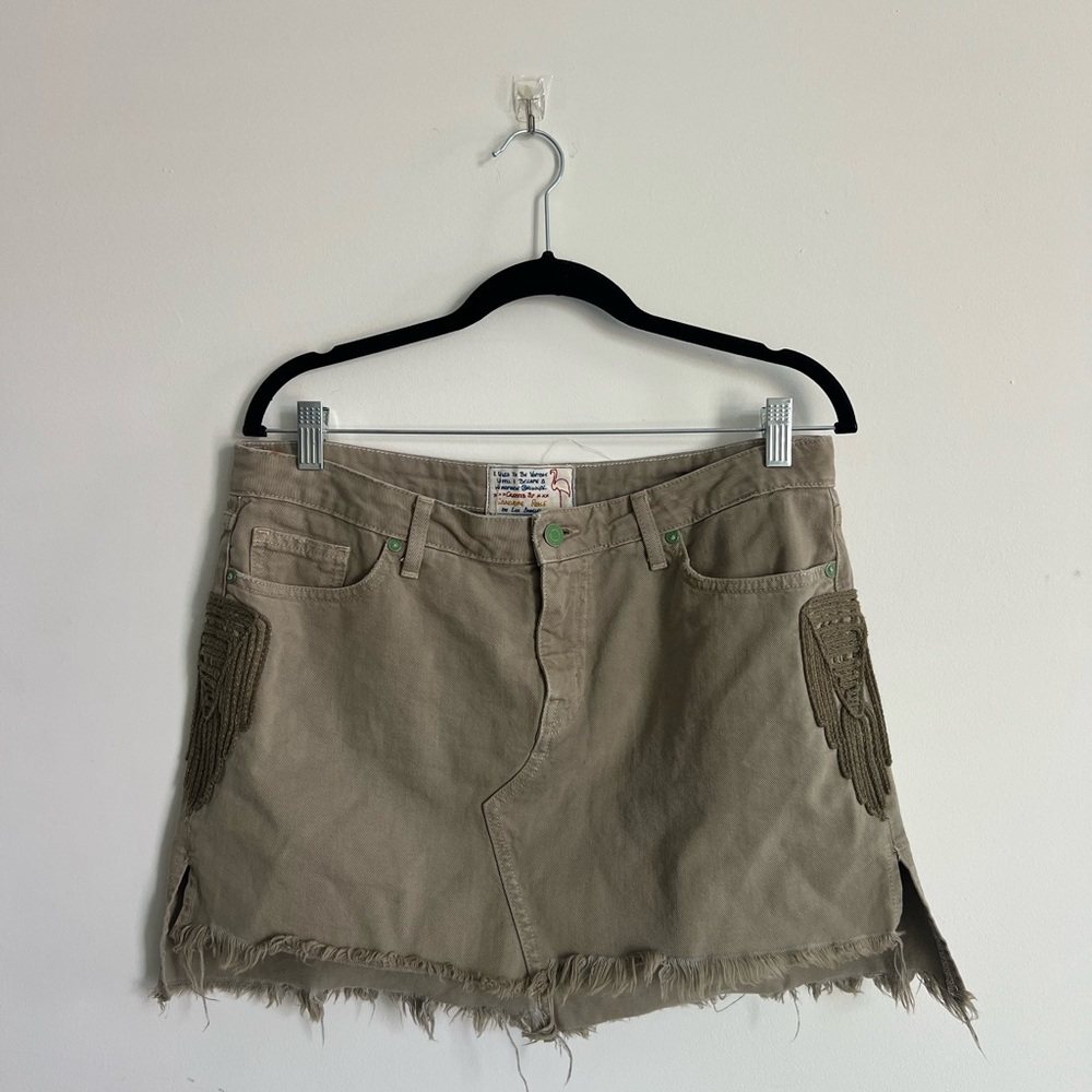 Olive Frayed Hem Mini Skirt